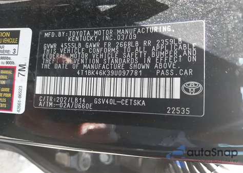 2009 Toyota Camry Se V6 from USA, damaged, VIN 4T1BK46K39U097781